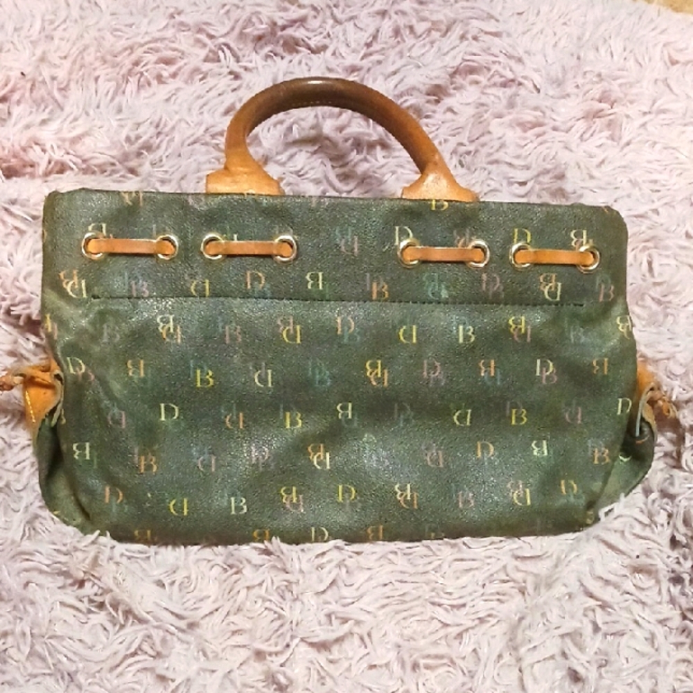 Dooney & Bourke Green and Brown Satchel with Signature Monogram